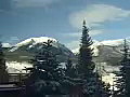 Royalty Free Stock Video SD Footage Pan Right and Left to Scenic View of Mountains and Snow in Silverthorn,  Colorado